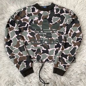 Adidas Camo Cropped Tie-Bottom Hoodie